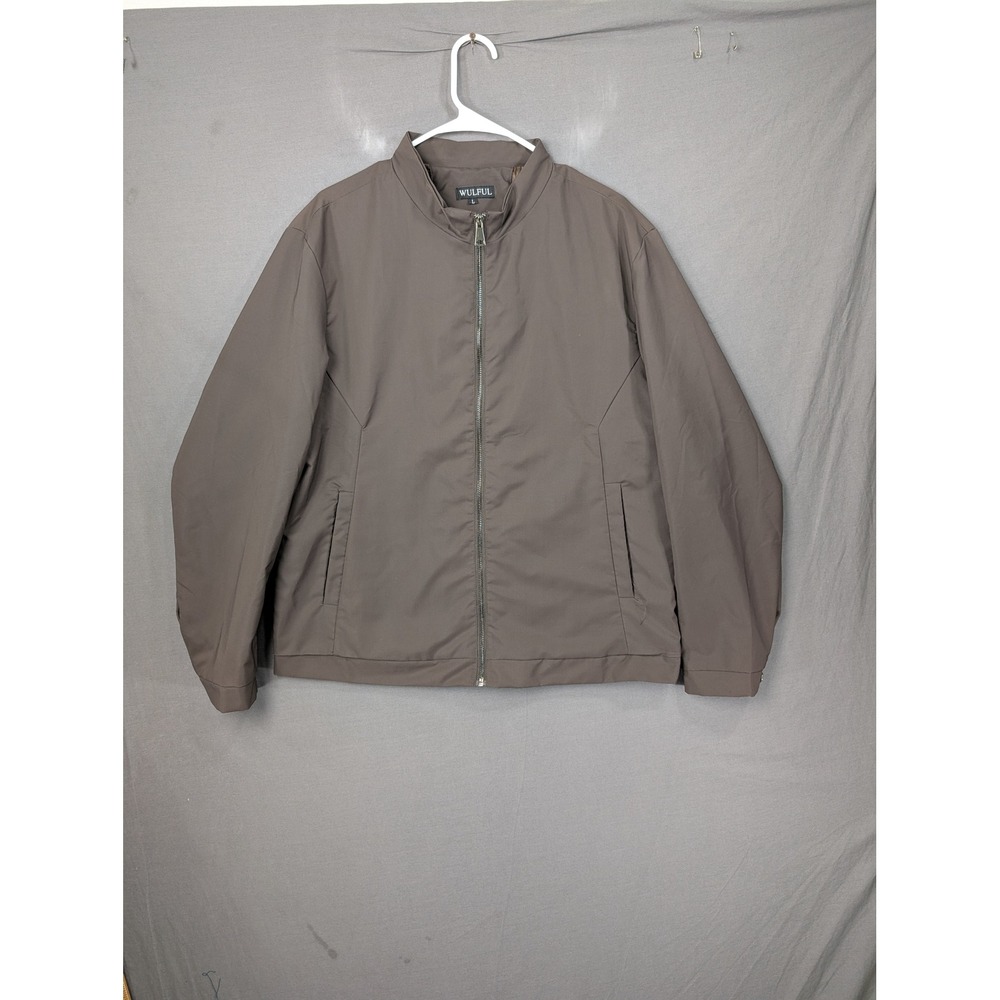 WULFUL Mens Full Zip Bomber Jacket Brown Size Large Mock Neck Casual 7975